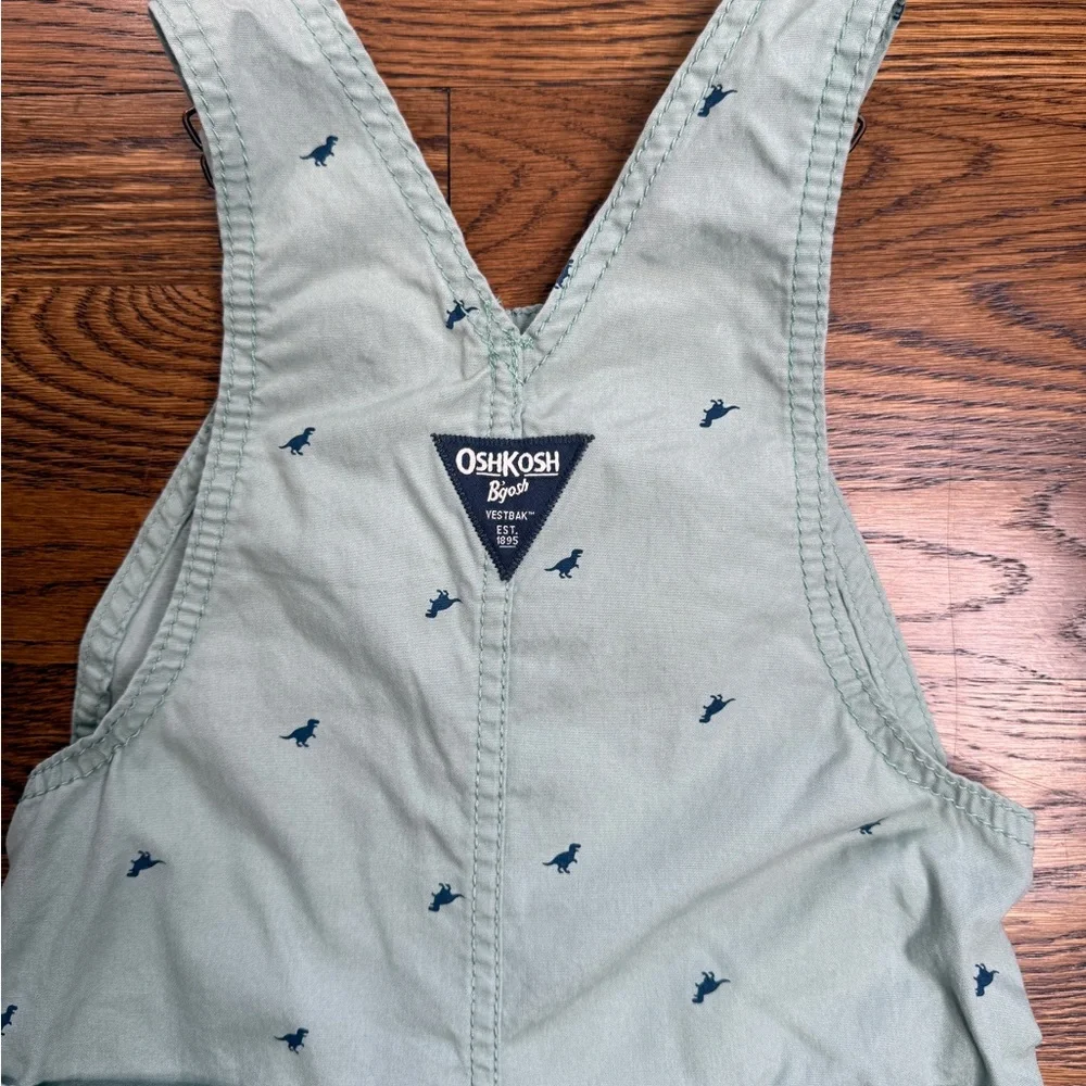 OshKosh B'gosh Kids Sage Green Shortalls with Navy Blue Dinosaur Prints Size 3T